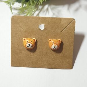 Vintage Ceramic Teddy Bead Stud Earrings